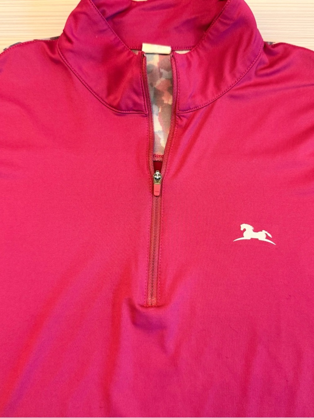 RJ Classics Wine Color Quarter-Zip Equestrian Pullover with Side Print Trim
